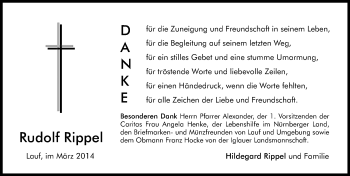 Traueranzeige von Rudolf Rippel von Pegnitz-Zeitung